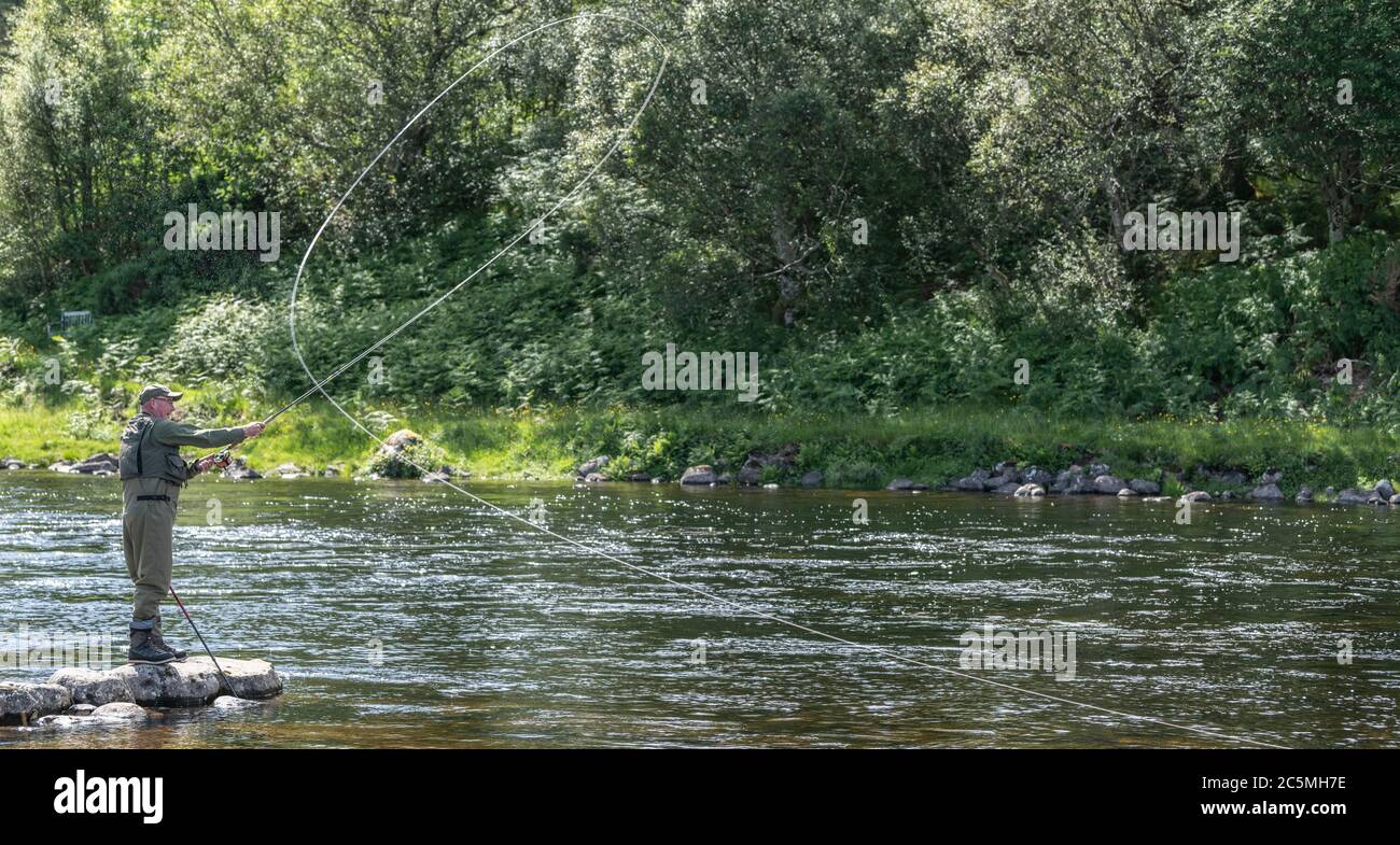 salmon fishing river Ewe Stock Photo