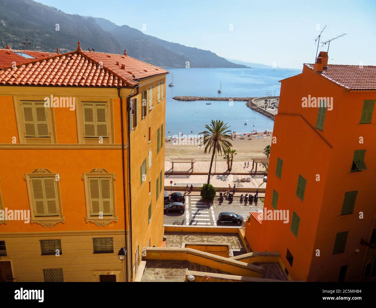 Bright facades of colorful houses in the Menton, France Stock Photo - Alamy