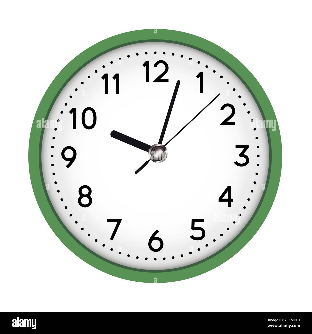 Vector simple classic green round wall clock isolated on white. V Stock