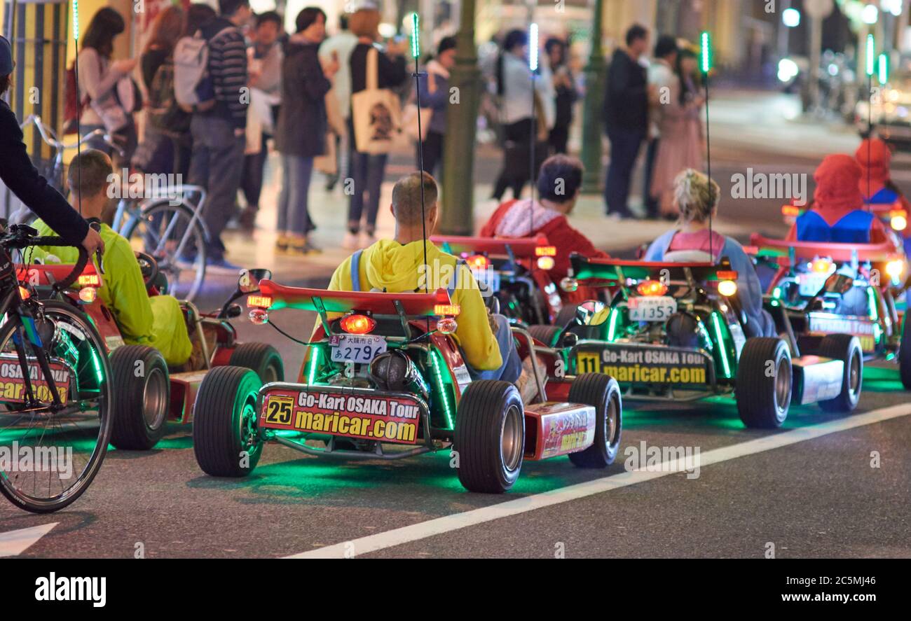 Osaka / Japan - March 28, 2018: MariCar street Go-Karting tour in Osaka, popular among foreign tourists in Japan Stock Photo