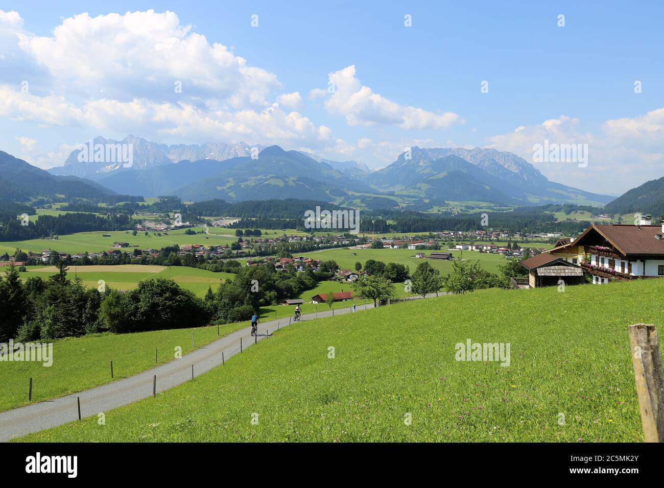 Panoramic view to the City of Kössen, Tirol, Austria Stock Photo