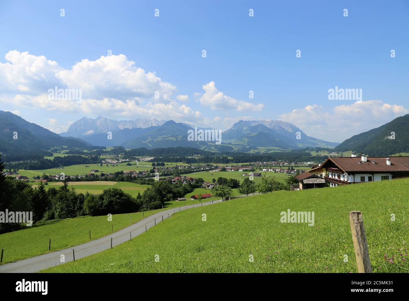 Panoramic view to the City of Kössen, Tirol, Austria Stock Photo