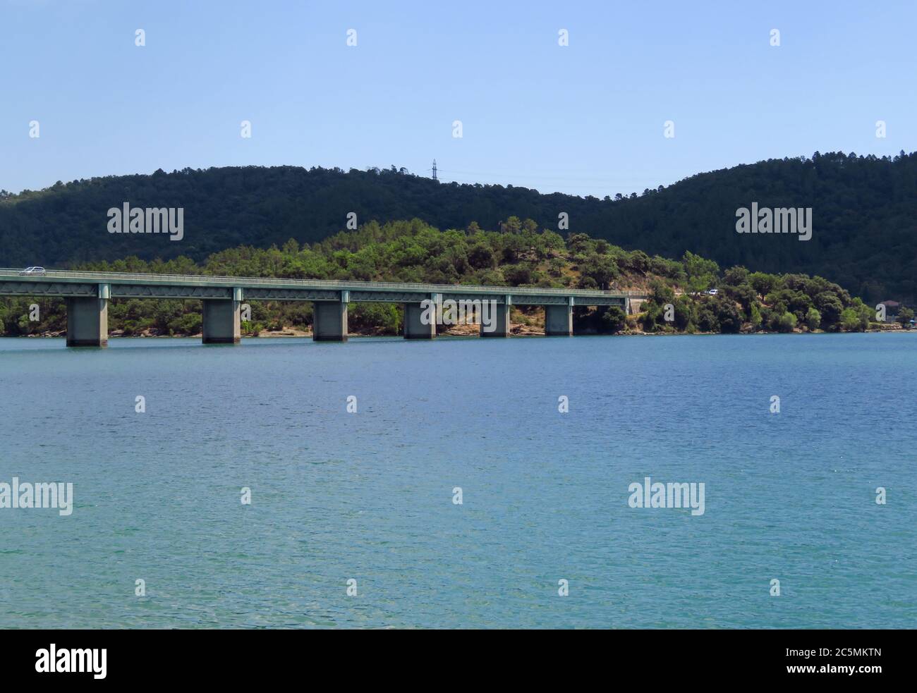 Lake St Cassien in the South of France with beautiful blue sky and ...