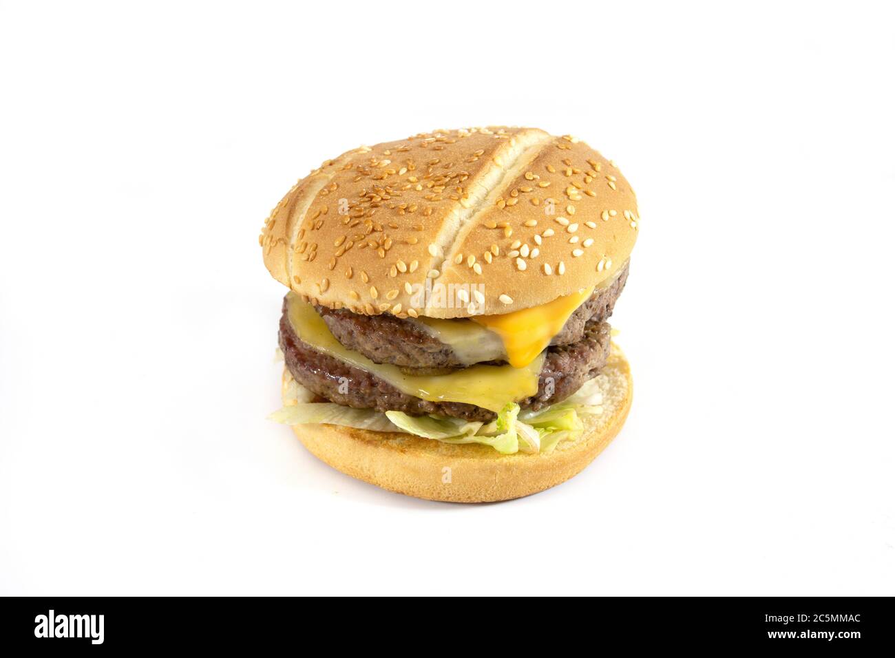 double steak burger on a white background Stock Photo