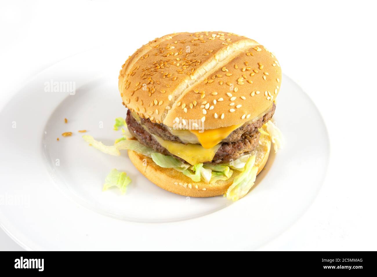 double steak burger on a white background Stock Photo