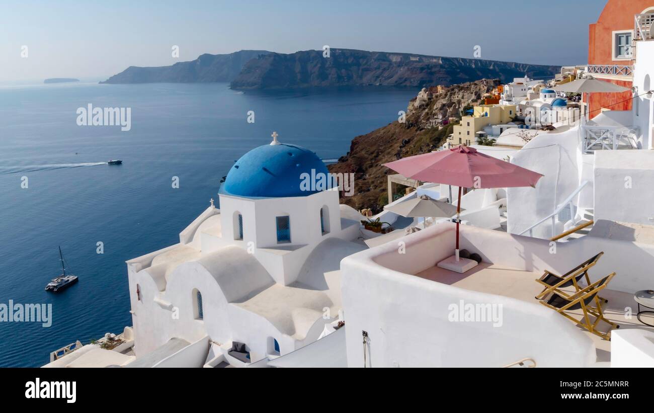 Santorini, Greece white and blue. View of the caldera from the village of Oia. Stock Photo