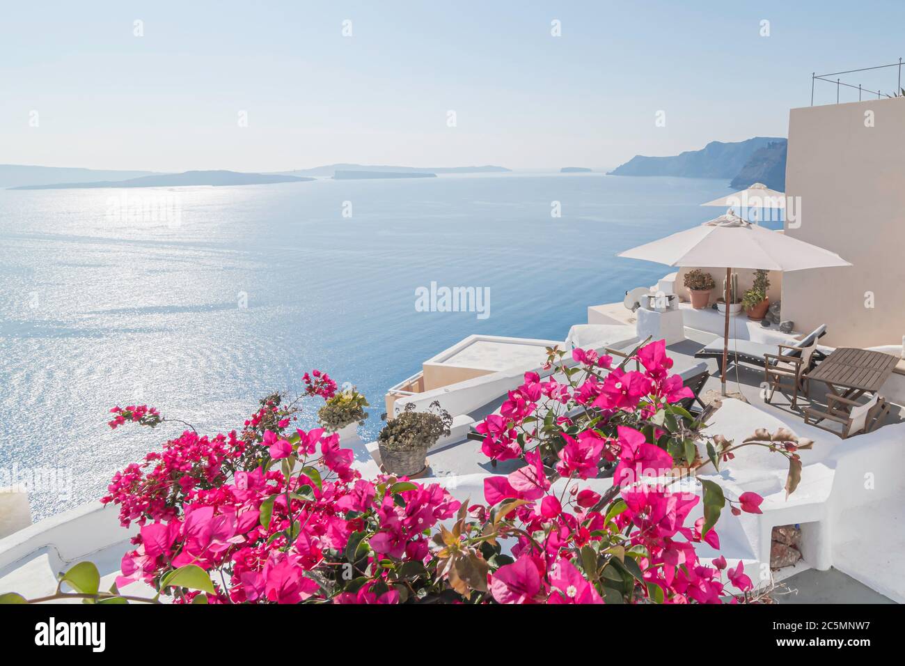 Santorini, Greece white and blue. View of the caldera from the village of Oia. Stock Photo