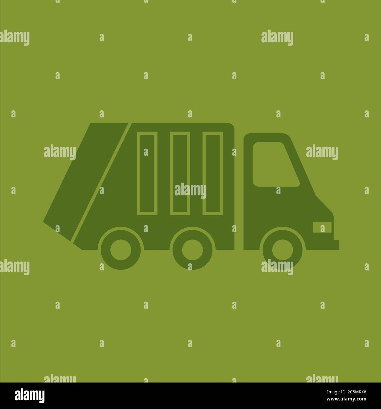 Vector flat illustration urban garbage truck, garbage collection, green car. Stock Vector