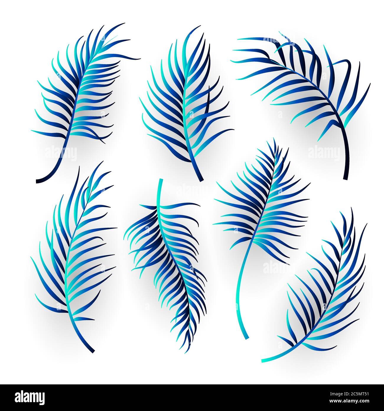 Abstract tropical leaves set on white background. Vector illustration Stock Vector