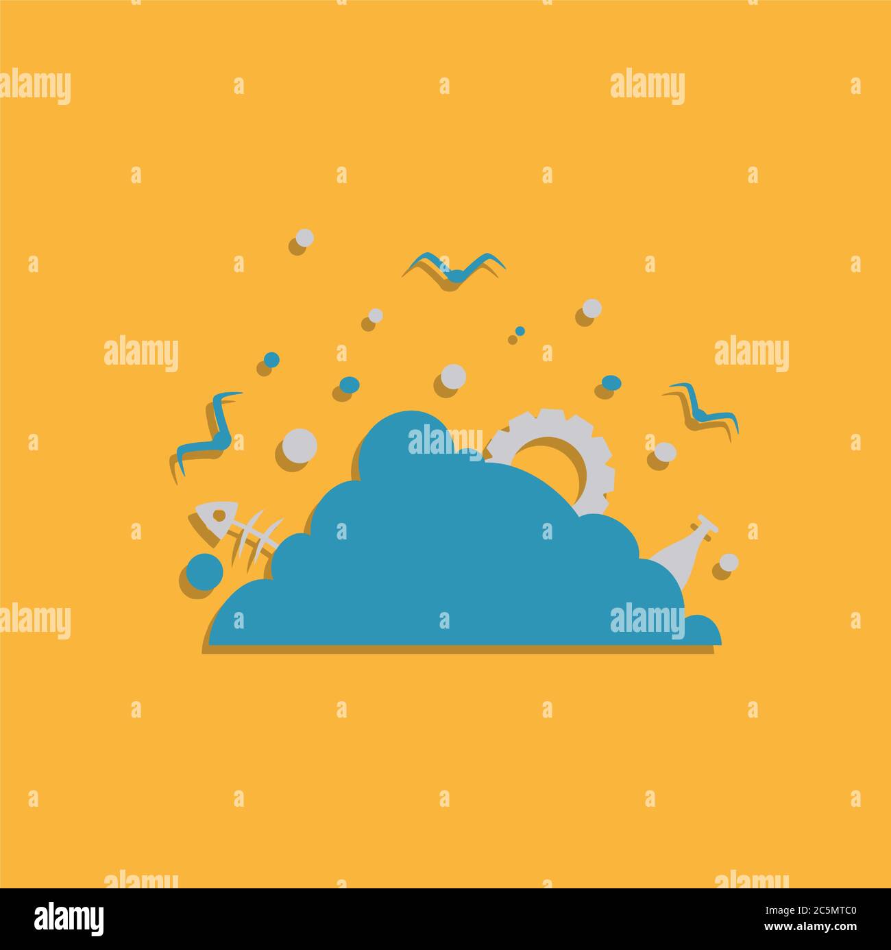 Large garbage pile isolated on orange background. Flat style icon. Stock Vector
