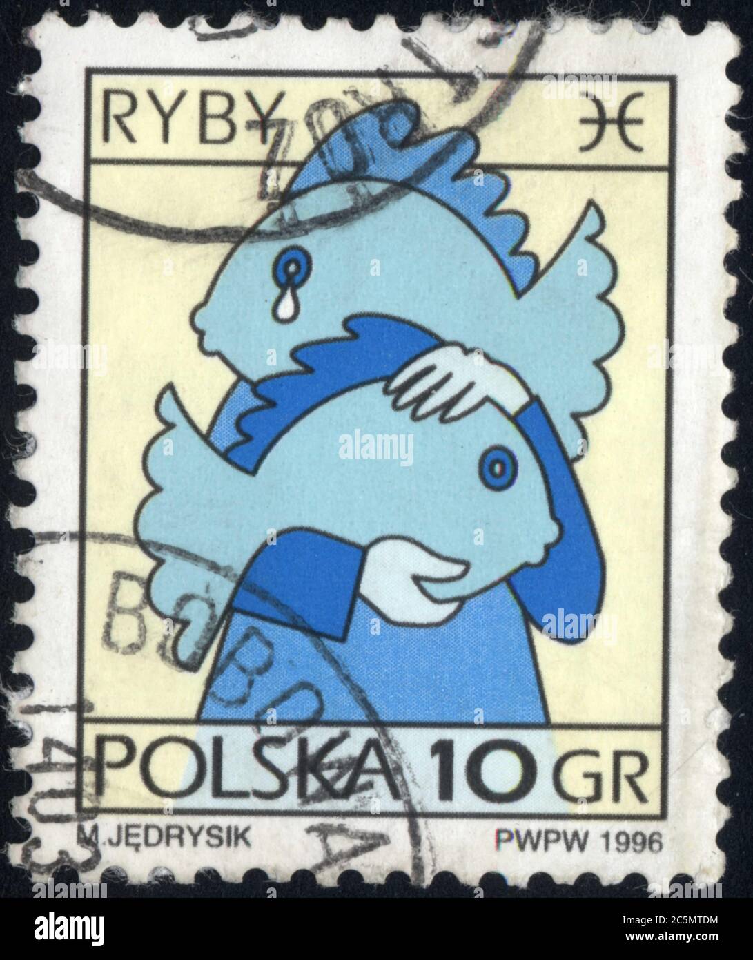 Timbre oblitéré Ryby. Polska. 10 GR. 1996. Signe de zodiac Stock Photo