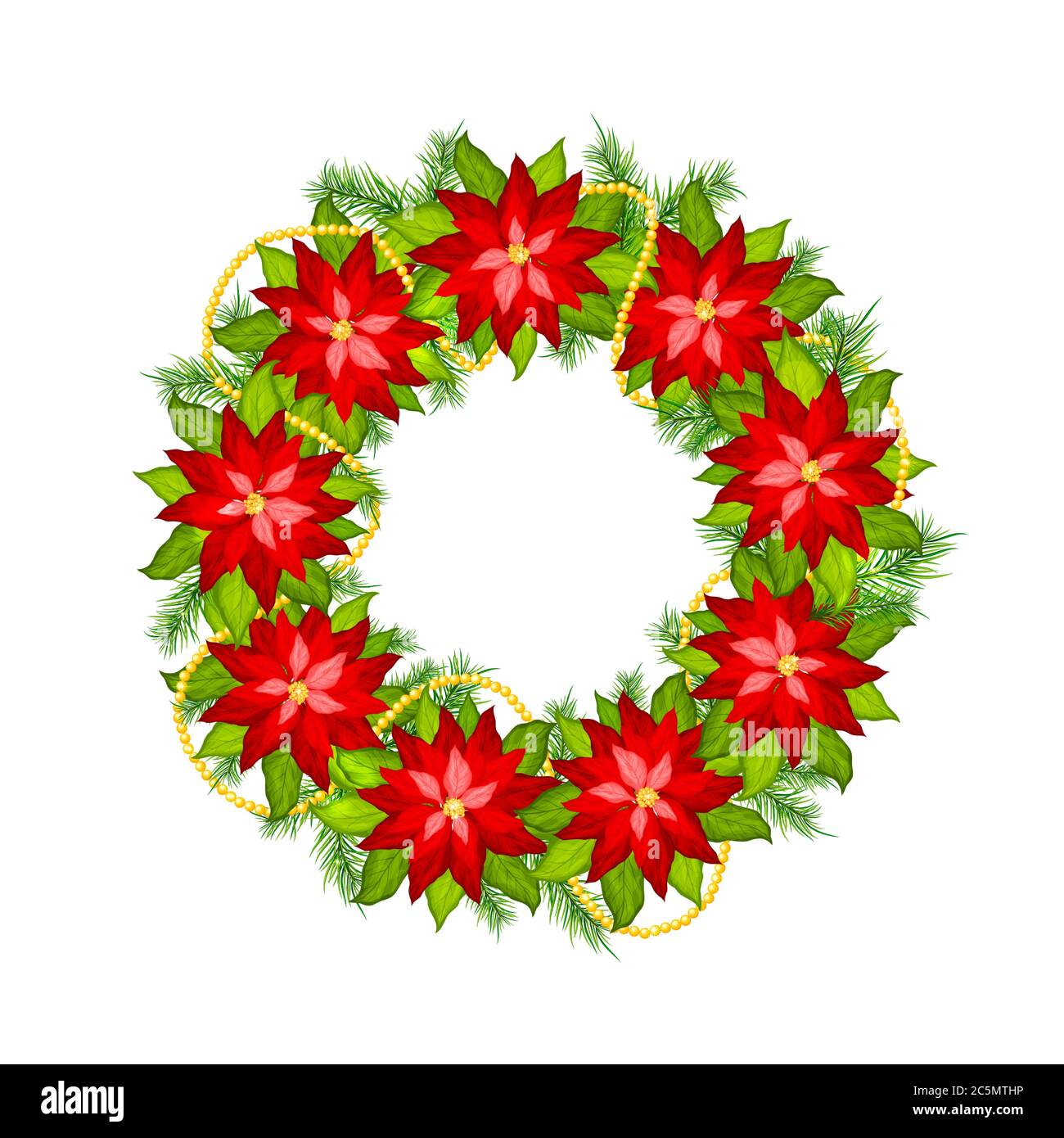 Christmas wreath with poinsettia vector Stock Vector Image & Art - Alamy
