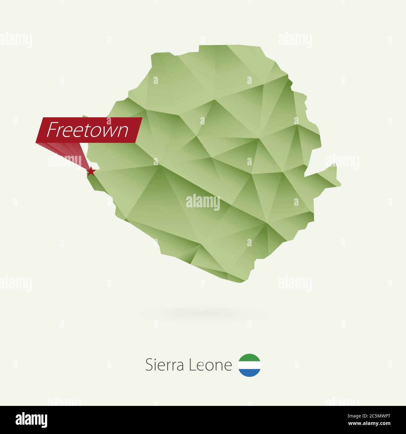 Green gradient low poly map of Sierra Leone with capital Freetown Stock ...