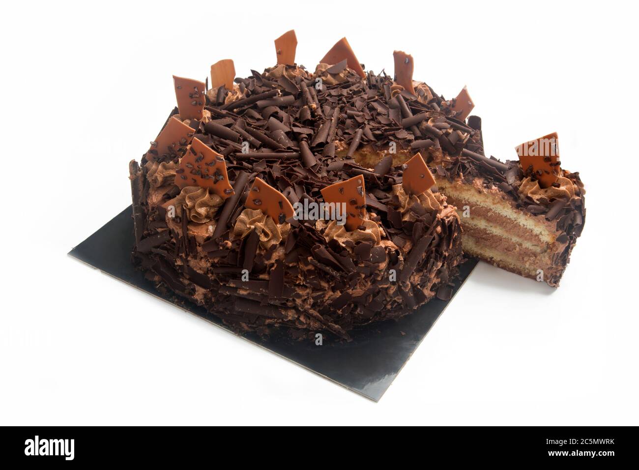 Chocolate cake isolated on white background. Stock Photo