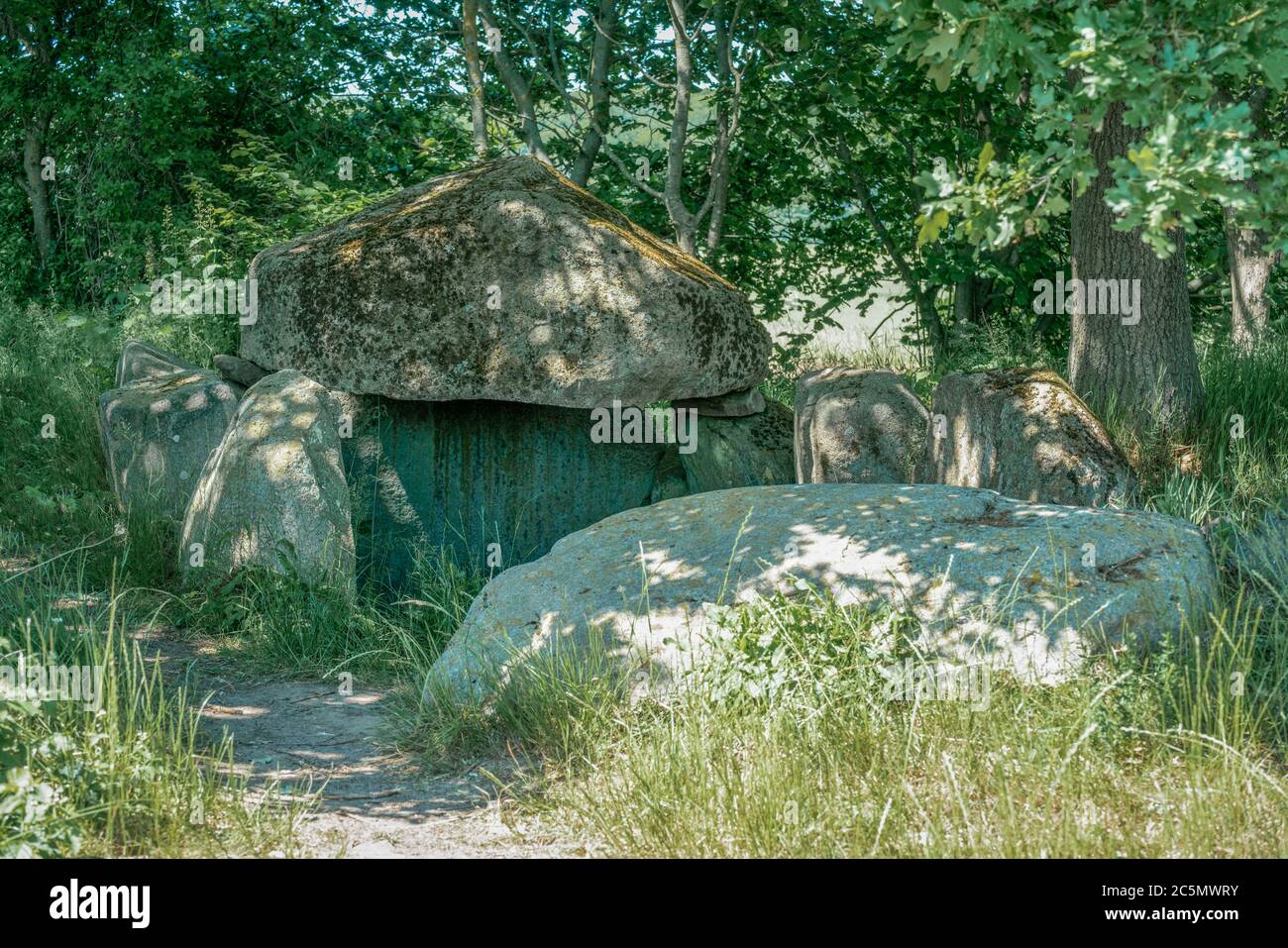 The prehistoric stones and megalith monuments at Lancken Granitz on the baltic sea island Ruegen Stock Photo