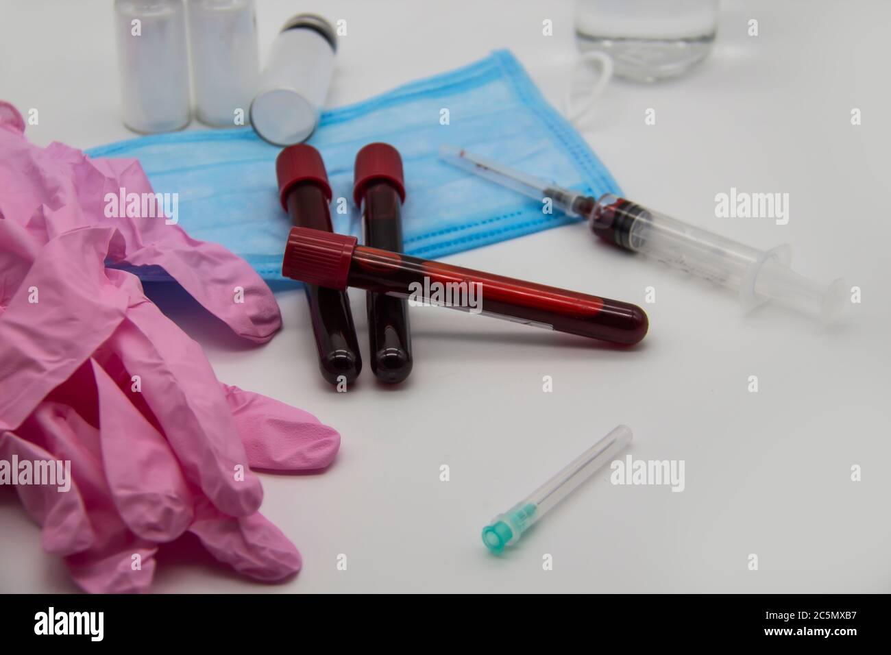 A test tubes with blood on desk in laboratory. Concept can be used in ...