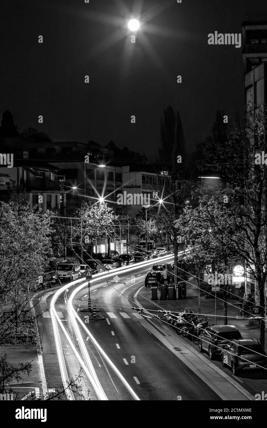 Long exposure in a beautiful full moon in Lausanne, Switzerland Stock Photo  - Alamy