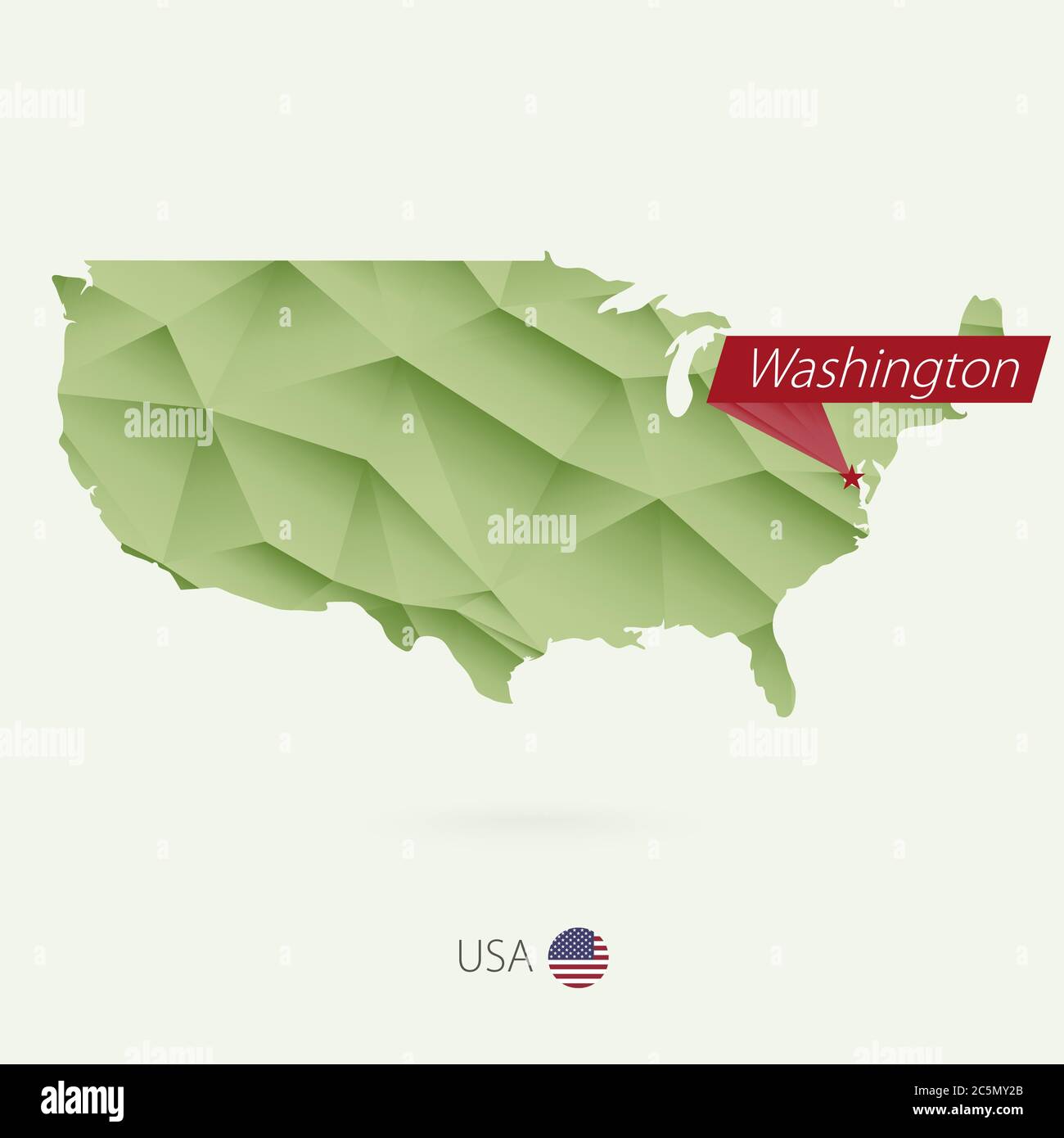 Green gradient low poly map of USA with capital Washington Stock Vector ...