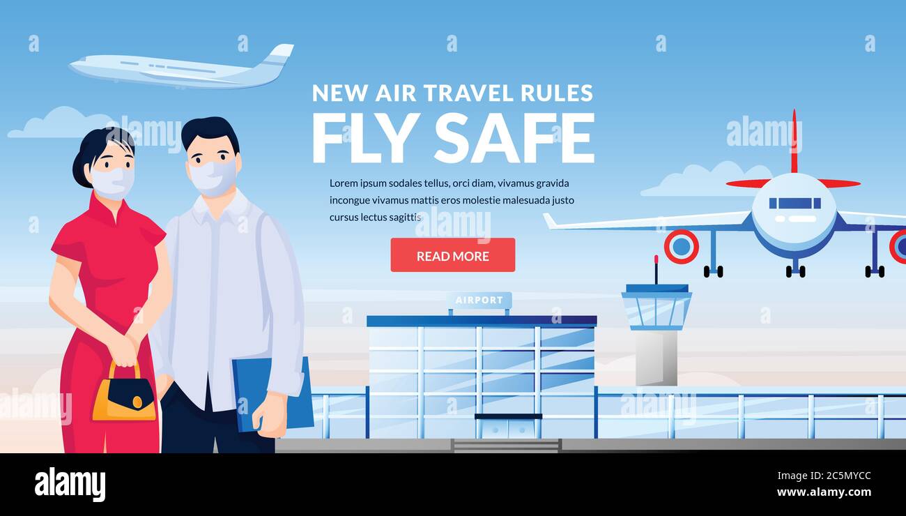 Air travel new rules, healthy and safe flight concept. Asian man and