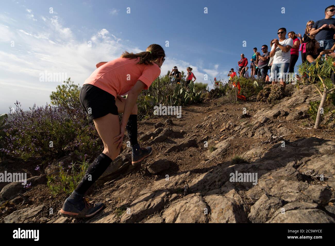 Runner cllimbing the vertical kilometer during Transvulcania Stock Photo