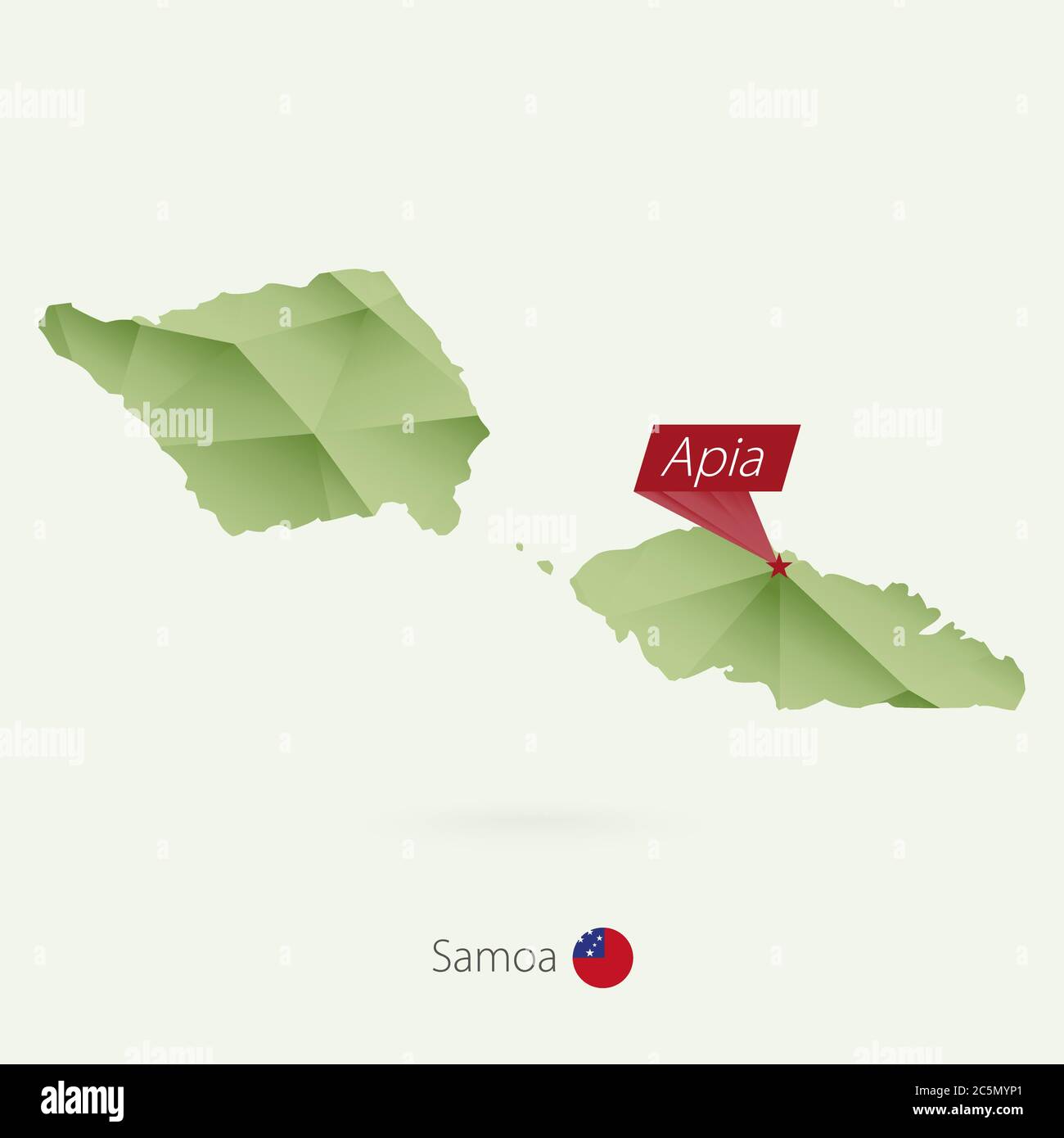 Green gradient low poly map of Samoa with capital Apia Stock Vector