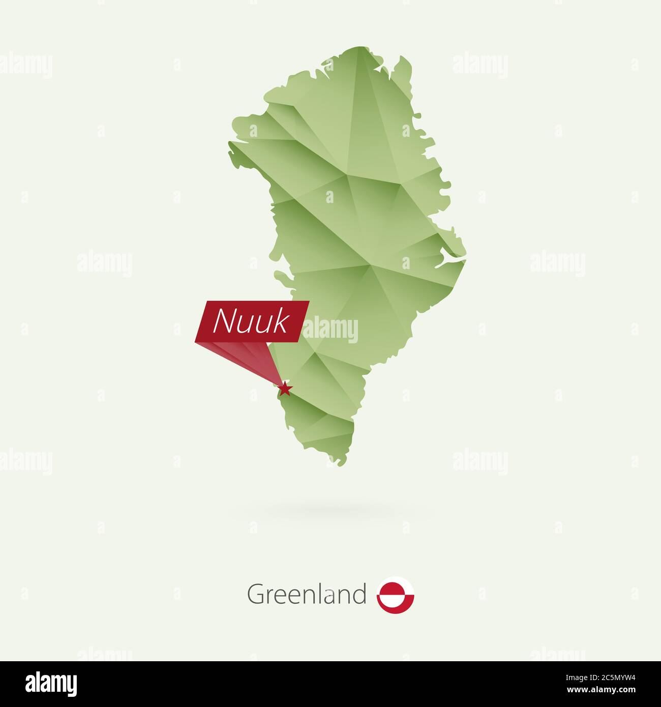 Green gradient low poly map of Greenland with capital Nuuk Stock Vector ...