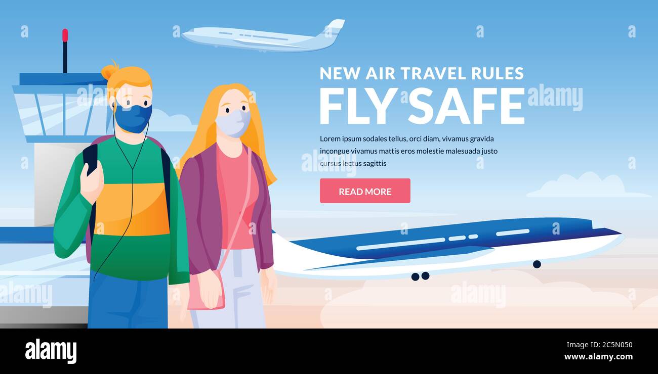 Air travel new rules, healthy and safe flight concept. Caucasian man