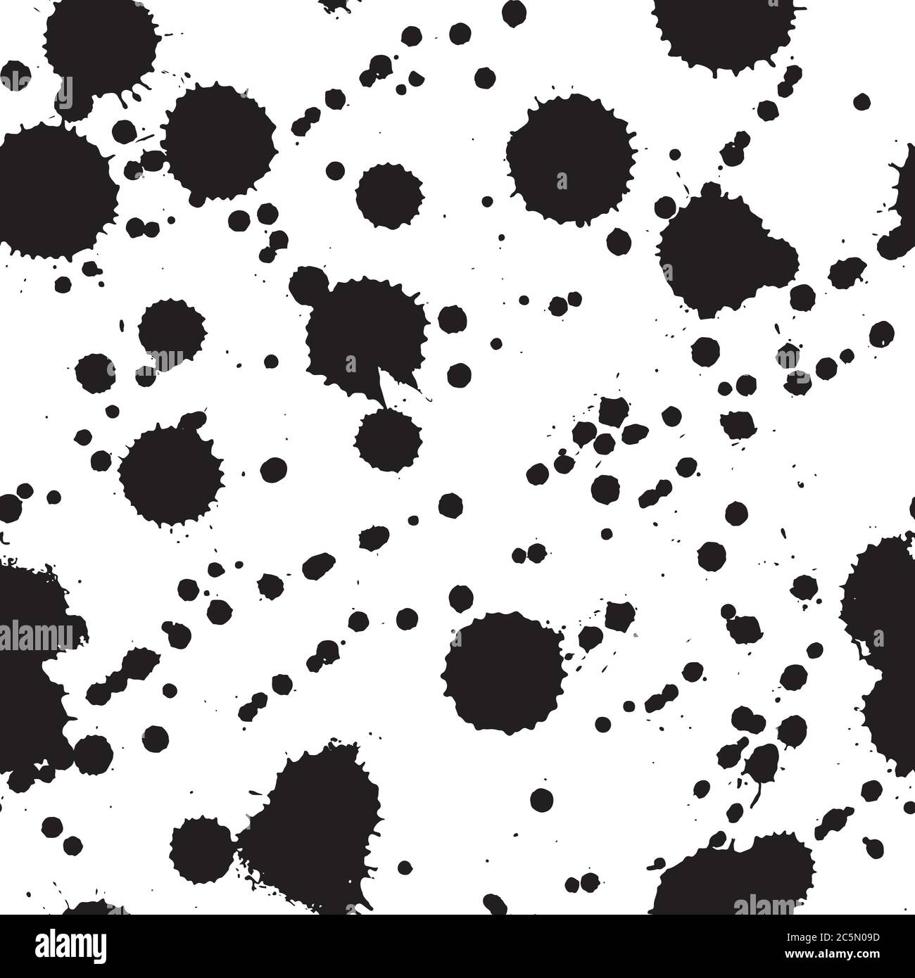 Ink watercolor paint. Abstract splashes vector seamless pattern. Art blots grunge texture background. Fashion black white textile print. Trendy fabric Stock Vector