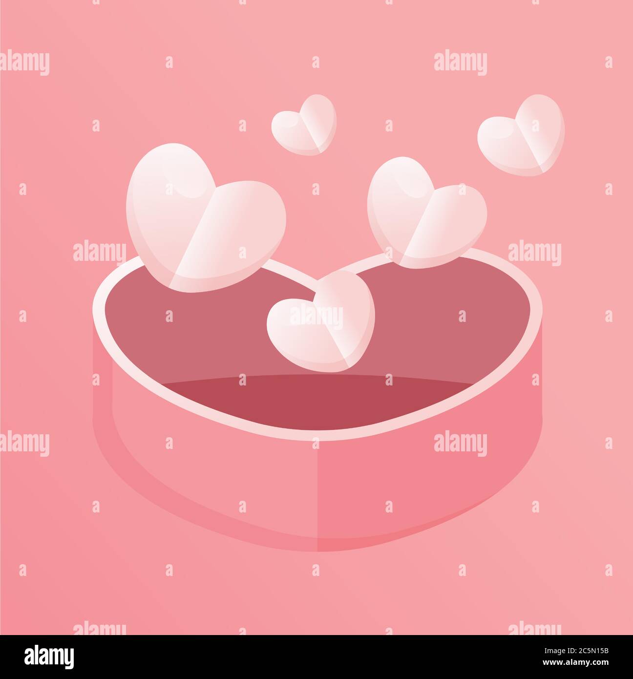 Happy Valentines day open pink heart like gift box, on pink background ...
