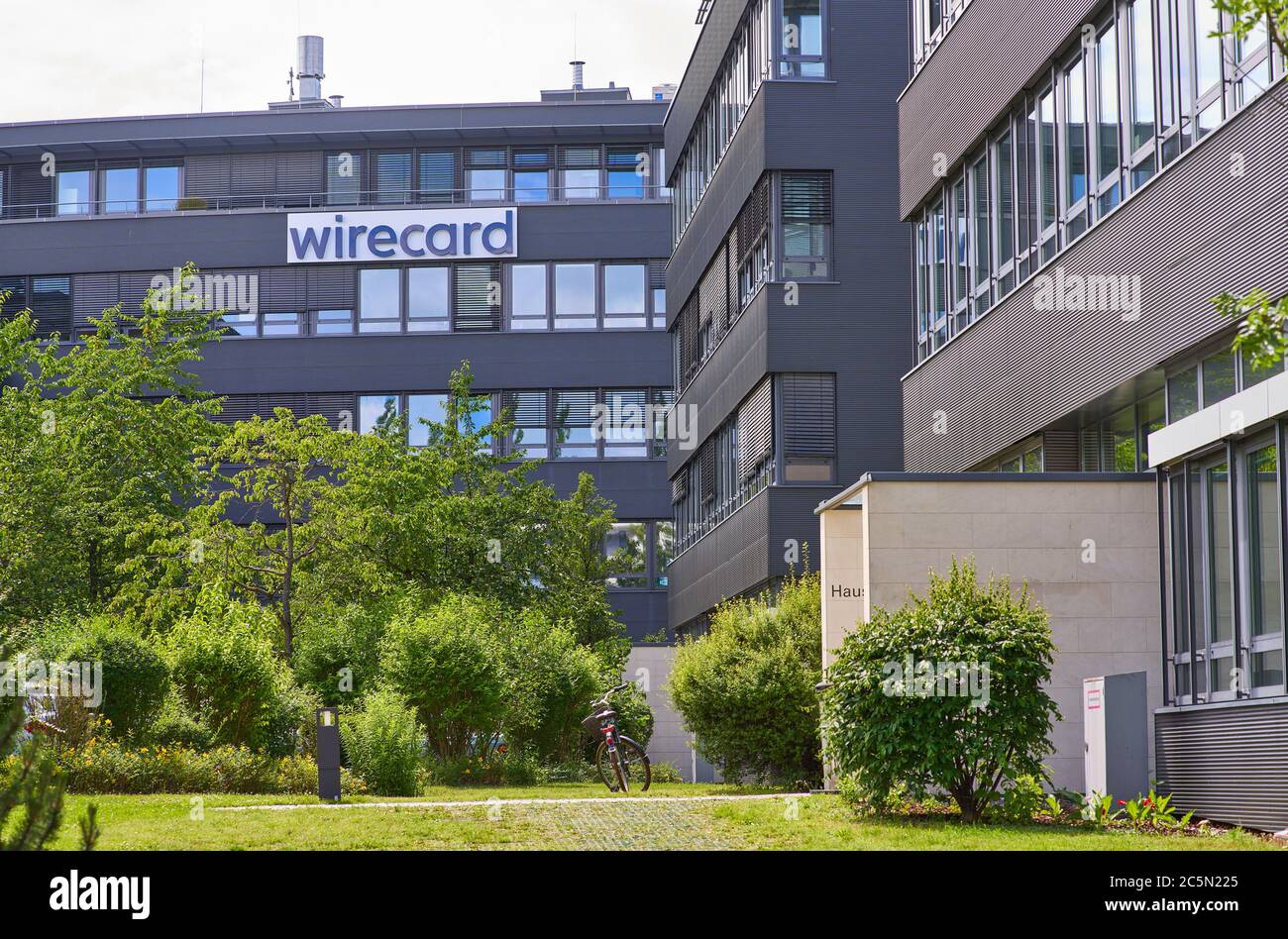 Munich / Aschheim, Bavaria, Germany, July 03, 2020. Building of the  bankrupt company WIRECARD headquarters. Wirecard AG is a listed German  payment service company founded in 1999 with headquarters in Aschheim near