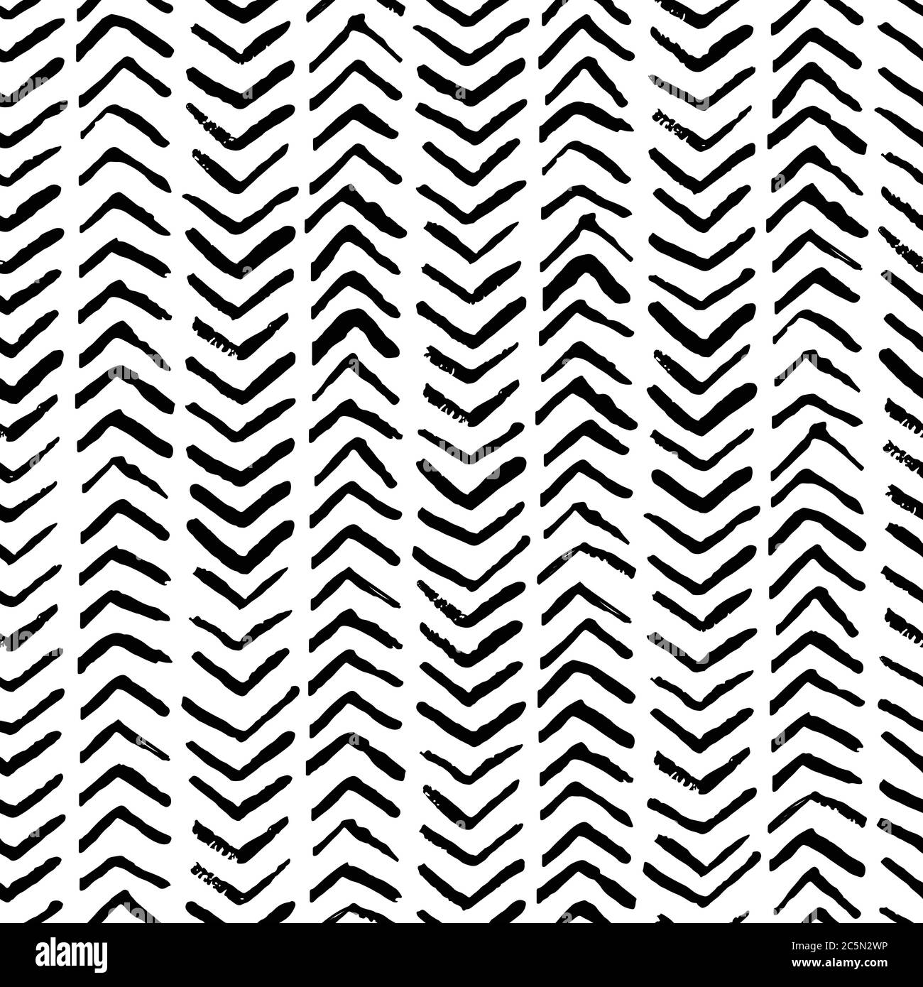 Abstract watercolor herringbone stripes vector seamless pattern. Fashion textile print in black white hatch strokes. Ink texture background. Trendy fa Stock Vector