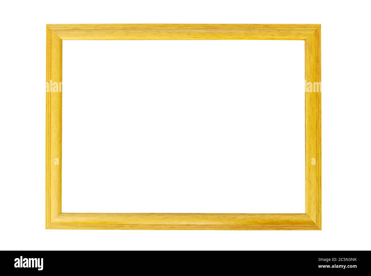 Yellow wooden photo frame isolated on white. Blank picture template Stock Photo