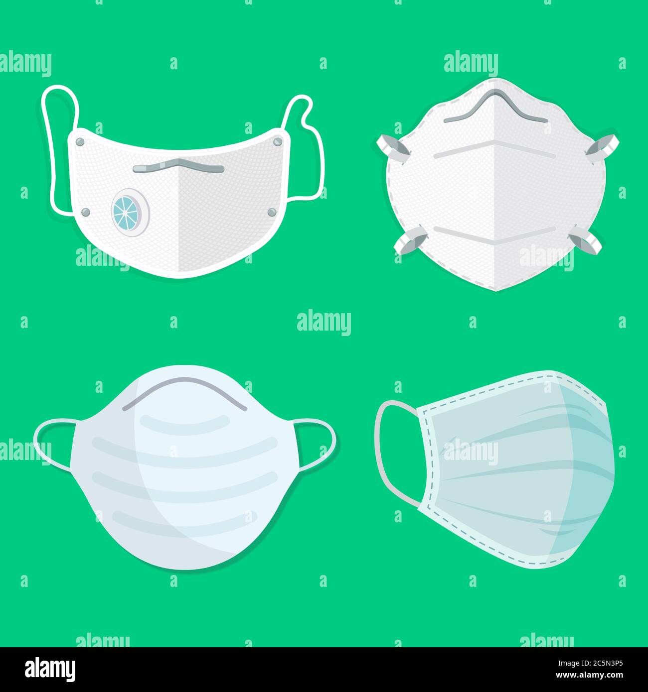 Set of breathing medical respiratory mask. Hospital or pollution protect face masking. Good help