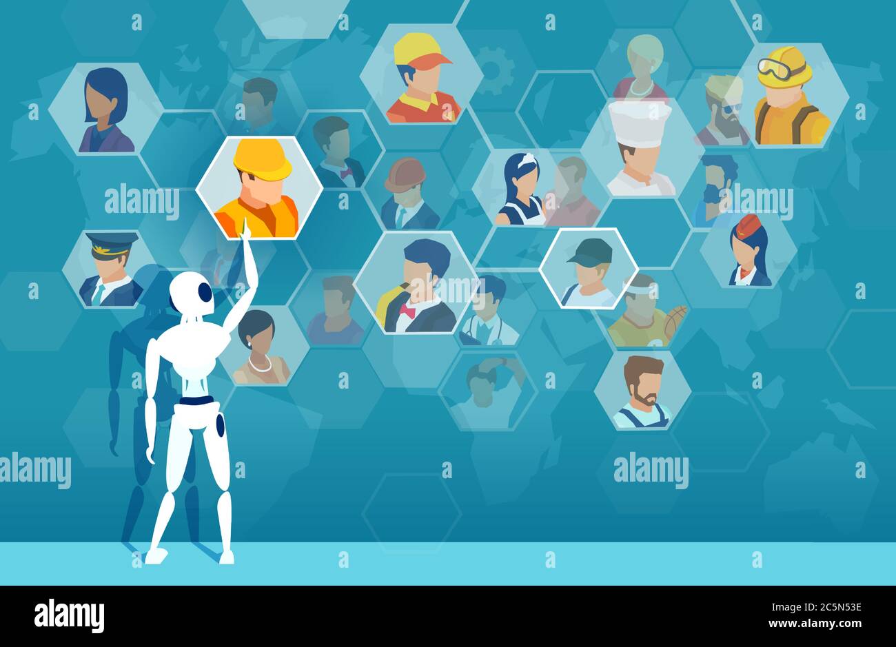 Vector of a robot being involved in search and recruitmet of a job ...