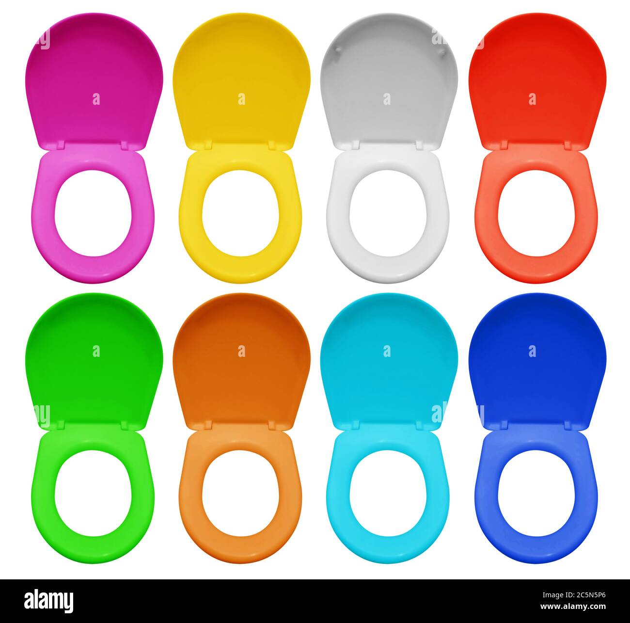Colorful plastic toilet seats isolated on white Stock Photo Alamy