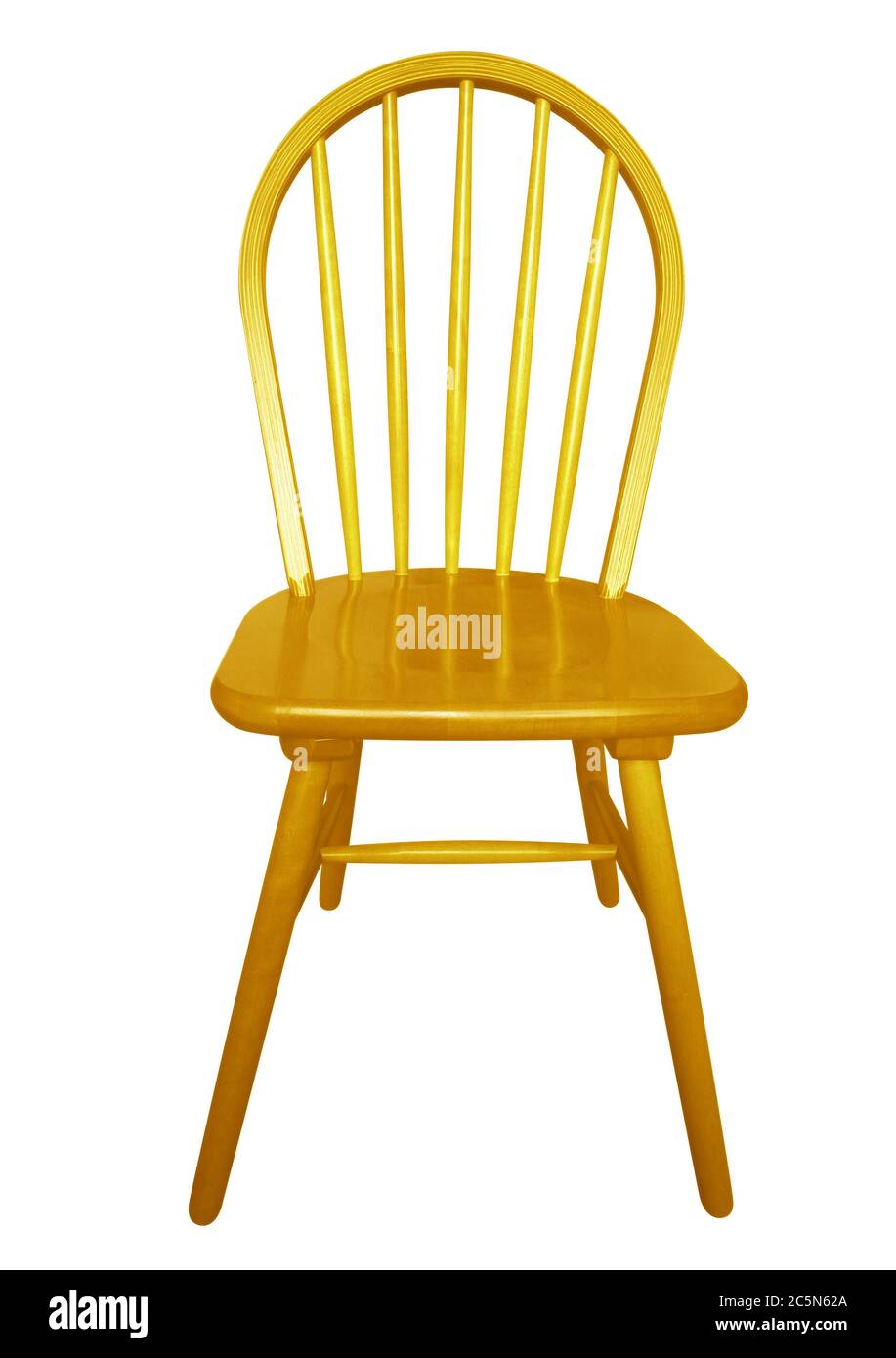 Yellow wooden chair isolated on the white background. Clipping path