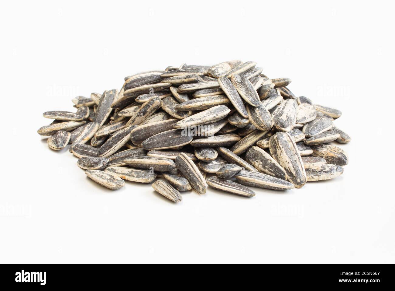 Salted and roasted sunflower seeds in shell isolated on white