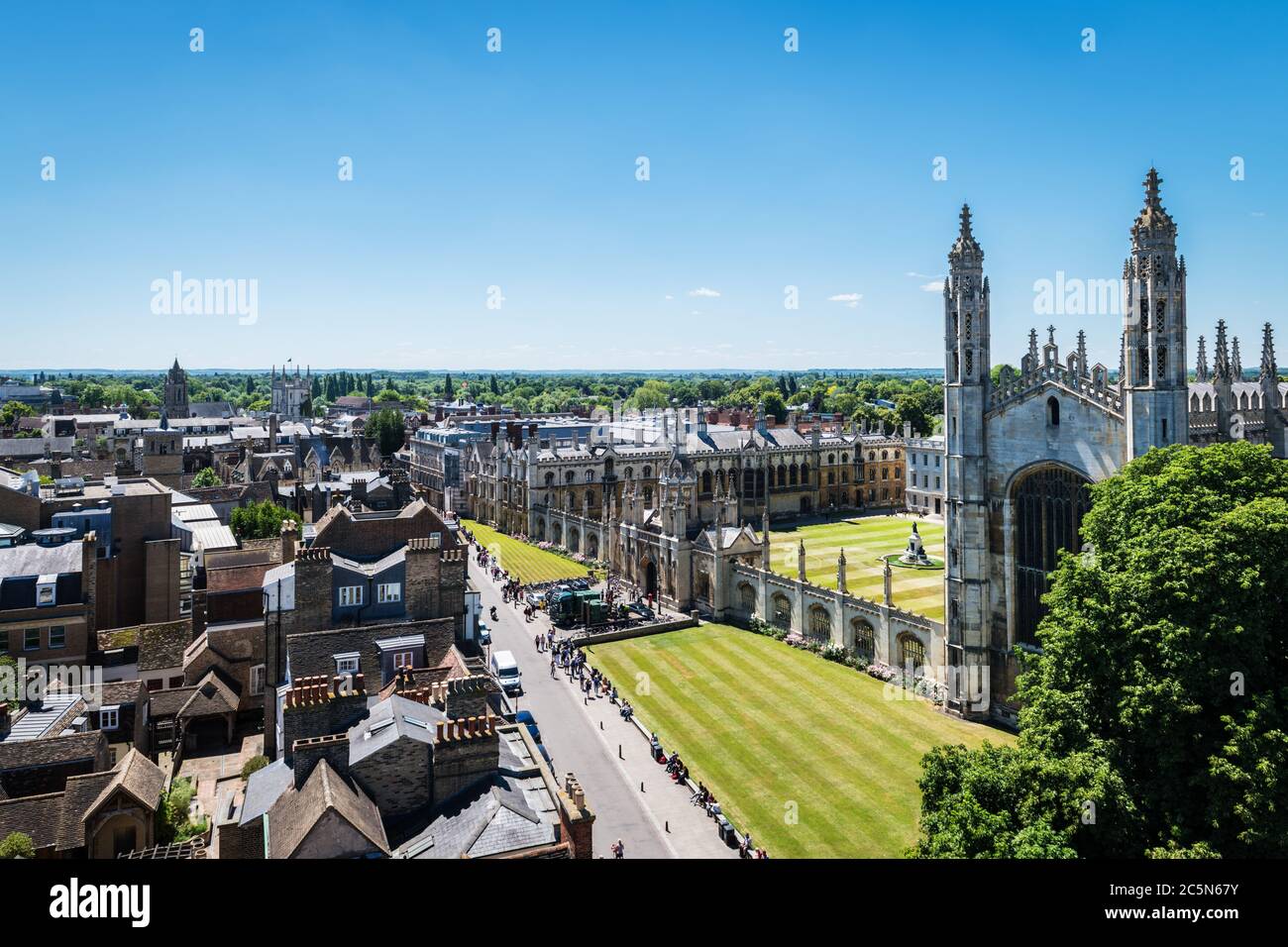 CAMBRIDGE, UK - JUNE 22, 2018: Aerial view of King’s College Chapel in Cambridge, one of the greatest examples of late Gothic English architecture. Stock Photo