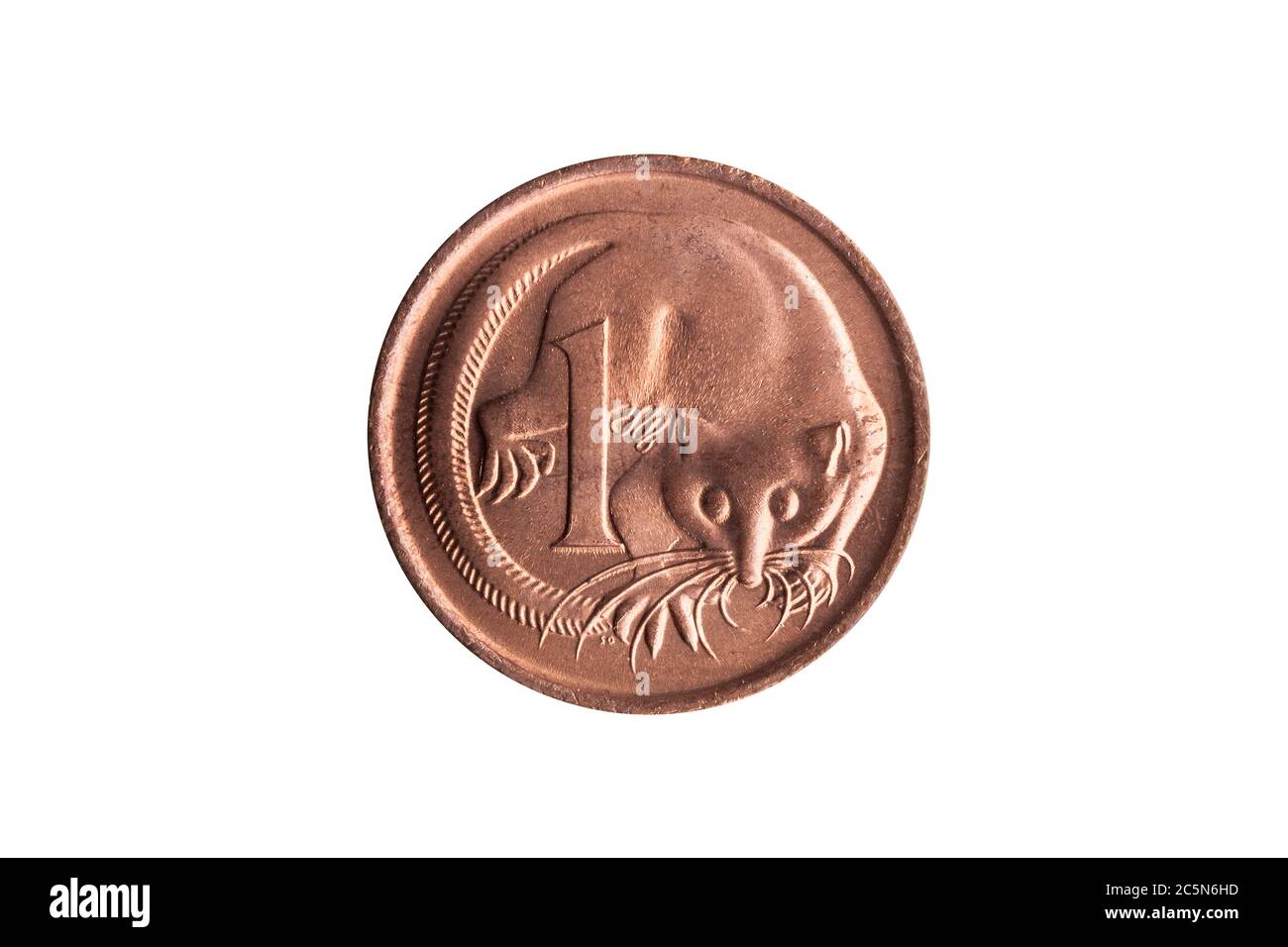 Australia one cent penny coin with an image of a Feathertail