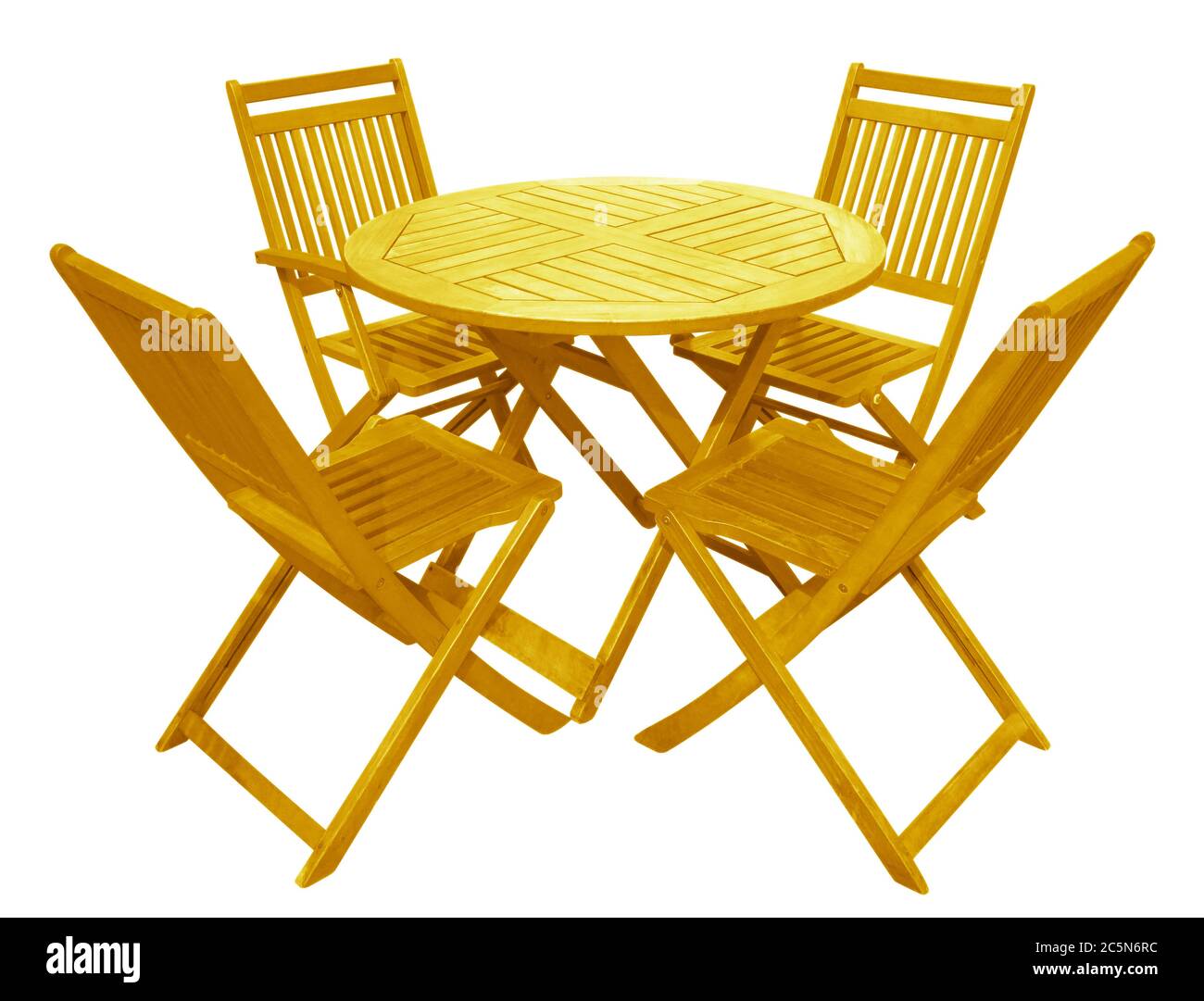 Yellow wooden table and chairs isolated on white with Clipping Path