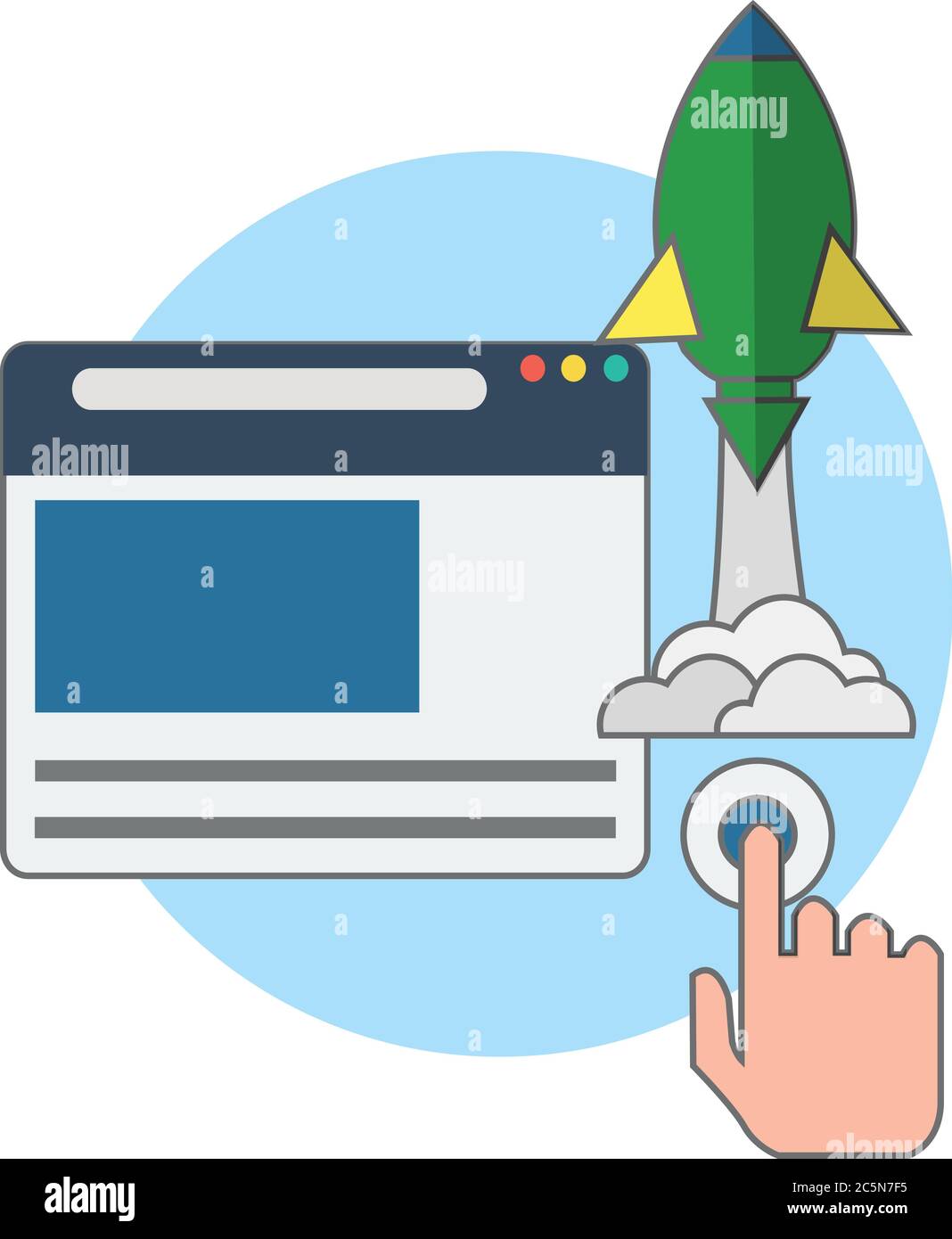 Website launch. Business illustration, digital solutions icon. Vector illustrations in flat style Stock Vector