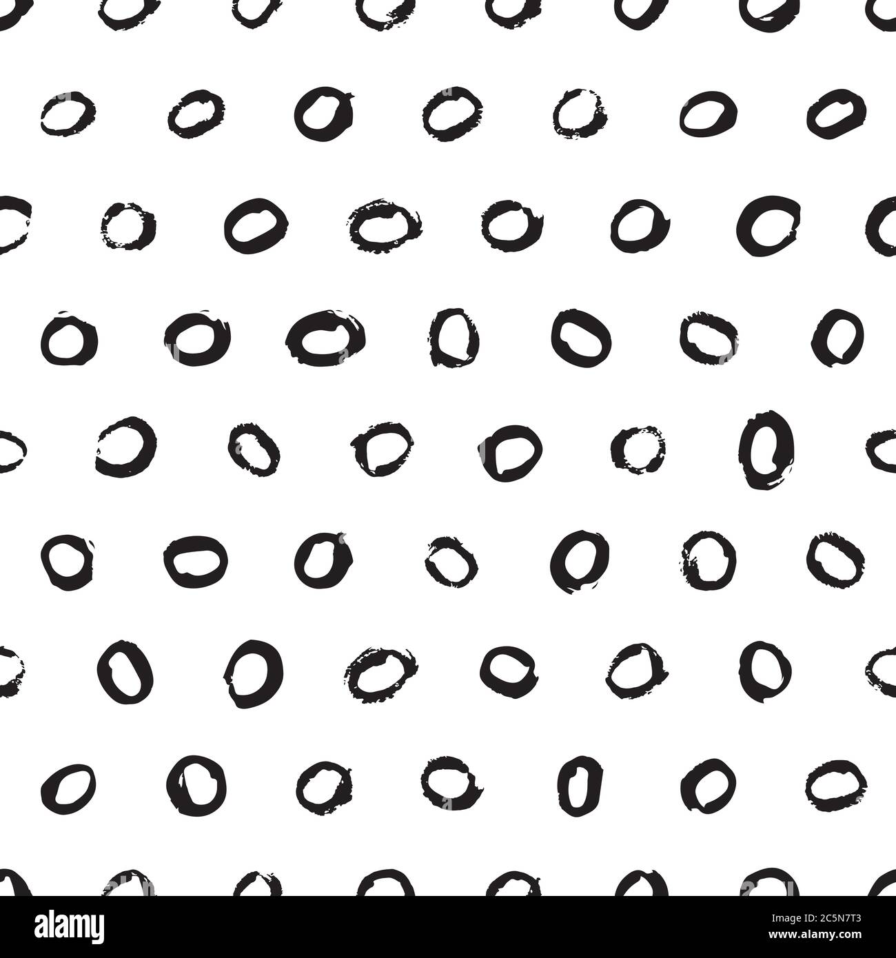 Watercolor or ink abstract black white stains seamless pattern. Polka dot circle grunge texture background. Hand drawn fabric design, fashion textile Stock Vector