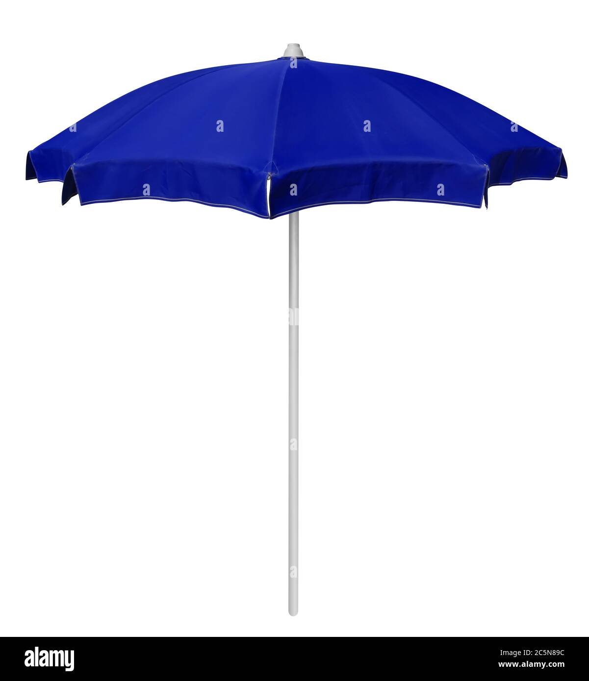 Blue beach umbrella isolated on white. Clipping path included Stock