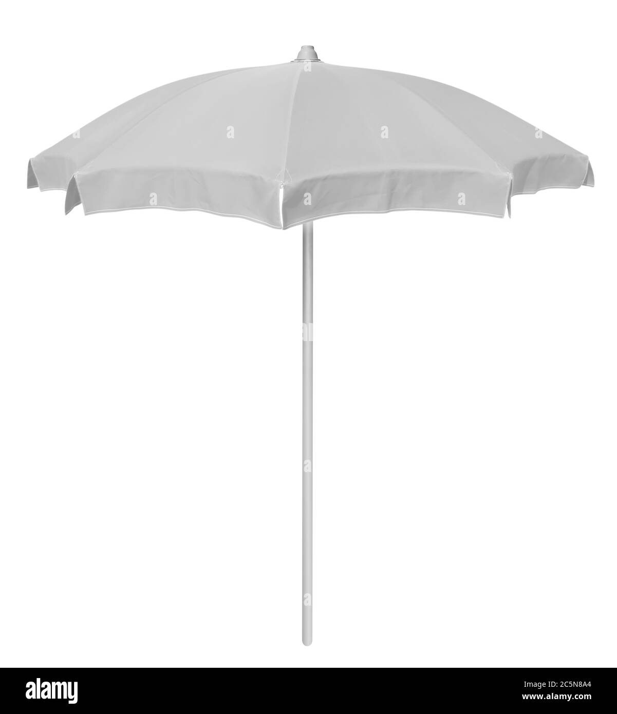 White beach umbrella isolated on white. Clipping path included. Stock Photo