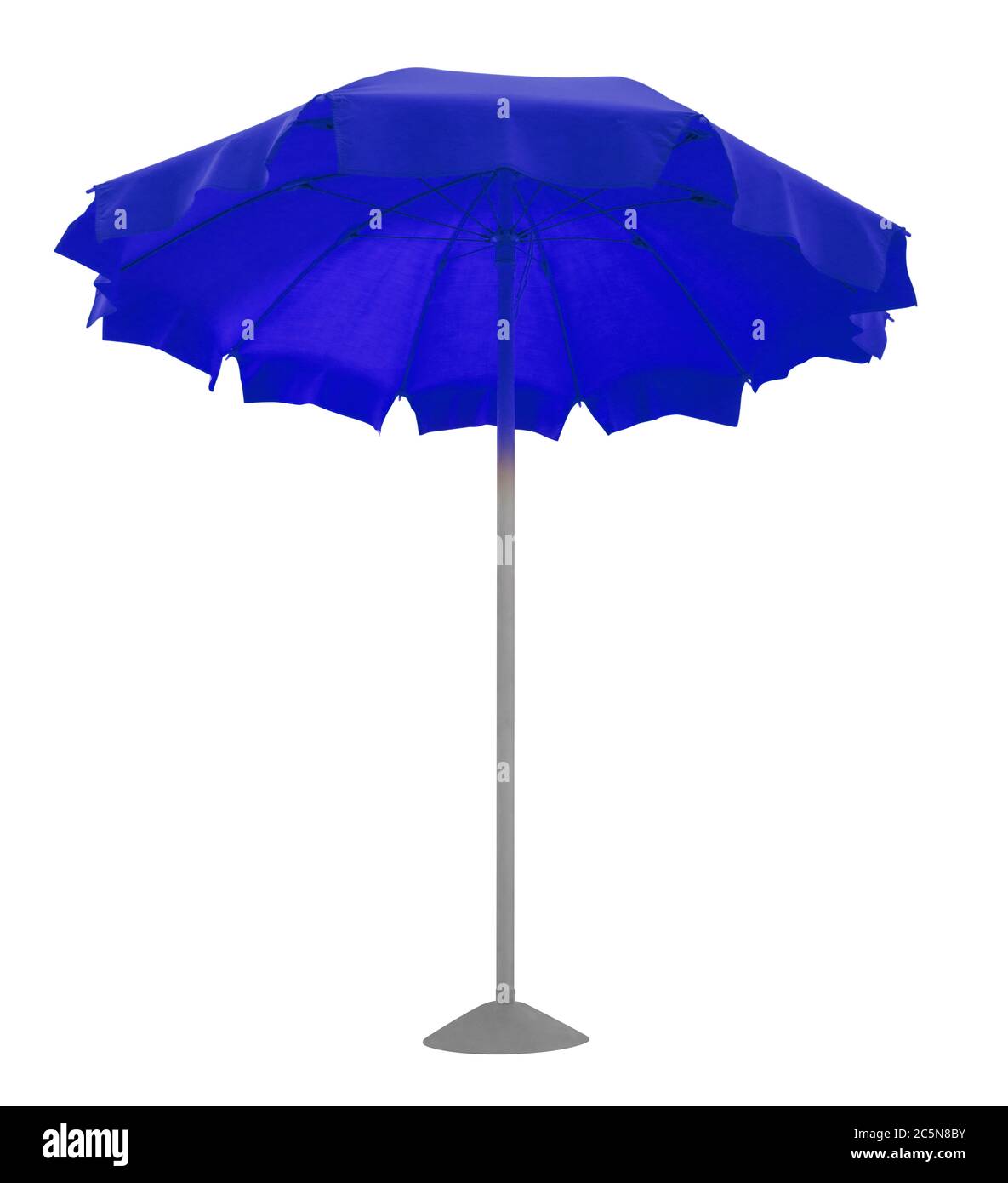 Blue beach umbrella isolated on white. Clipping path included Stock