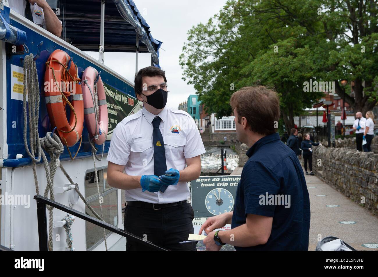 Windsor, Berkshire, UK. 4th July, 2020. French Brothers passenger boats returned to the River Thames in Windsor, Berkshire today for the first time since the Coronavirus Covid-19 lockdown. Stringent hygiene and social distancing measures are in place on their boats to ensure customer safety. French Brothers have 20 boats and have the largest number of passenger boats on inland waterways in the UK. Credit: Maureen McLean/Alamy Live News Stock Photo