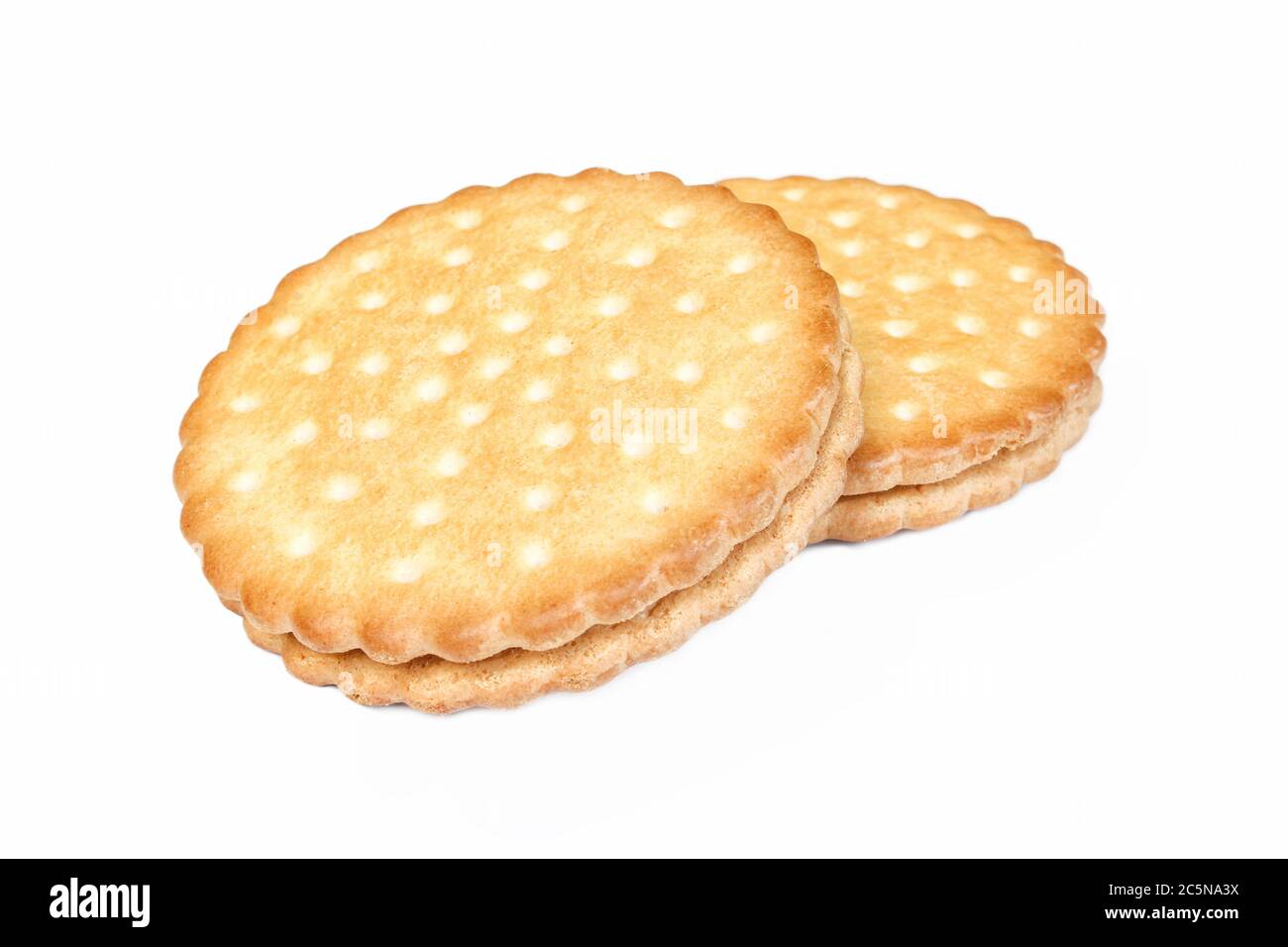 Pair of sandwich biscuits isolated on white background. Filled with cocoa cream Stock Photo