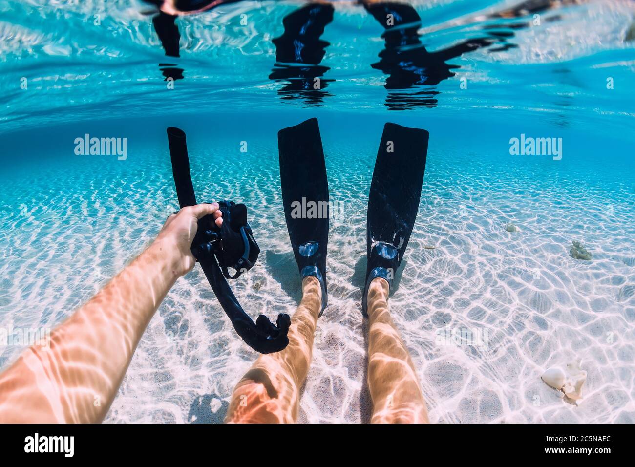 Diving Sea Fins In Sand High Resolution Stock Photography and Images