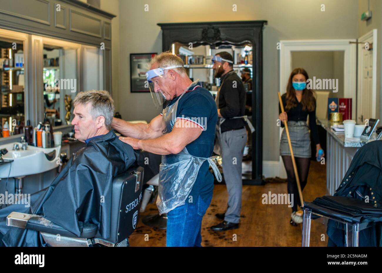 Harrogate, North Yorkshire, UK. 4th July, 2020. David Steca, Hugo Wragg and Saskia Steca from