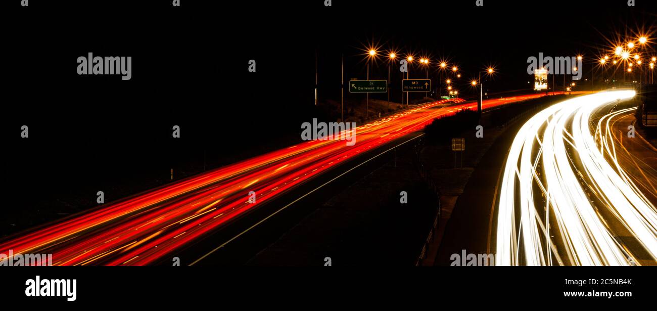 Peak hour traffic long exposure, eastern freeway Melbourne Stock Photo